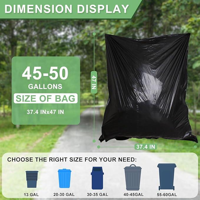 45-50 Gallon Black Trash Bags 120 Count - 38''x47'' Large Garbage Bags Unscented, 40+ Gallon Trash Can Liners, Multipurpose for Office, Outdoor, Yard and Commercial - NeatNest