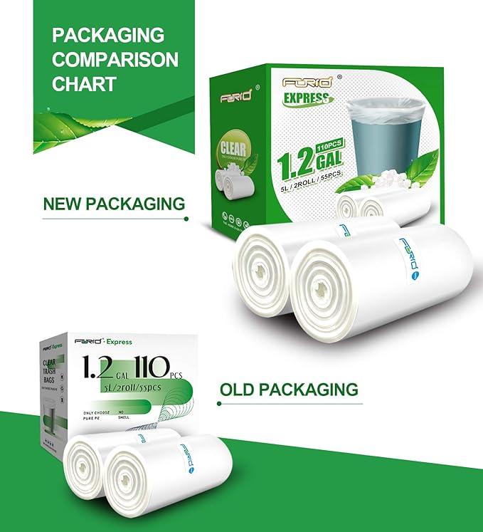 FORID Small Clear Trash Bags, 1.2 Gallon Tiny Garbage Bags, 110 Count Wastebasket Bin Liners for Bathroom Bedroom Office Garbage Can 5 Liters - Thick & Durable Trash Bag - NeatNest