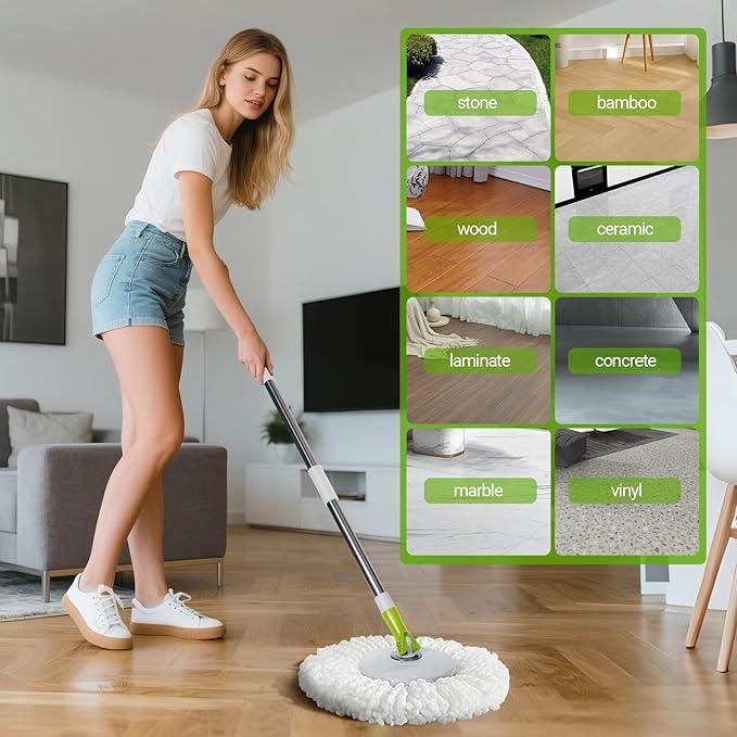 Spin Mop Bucket System,Masthome 360°Spin Mop and Bucket with Wringer Set,EasyWring Microfiber Mop with 3 Mop Pads,Spinning Floor Cleaning System for Floor Cleaning - Home & Office Suitable - NeatNest