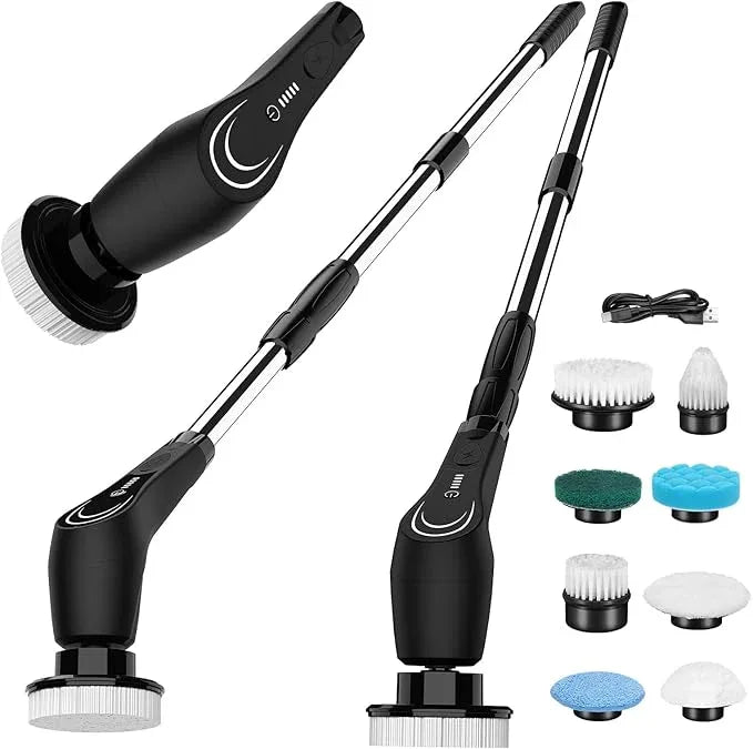 Black Electric Spin Scrubber, Cordless Spin Scrubber with 8 Replaceable Brush Heads, Electric Scrub Brush with Adjustable Extension Handle, Electric Cleaning Brush for Bathroom, Tile and Bathtub - NeatNest
