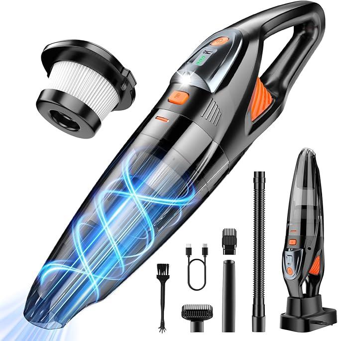 Handheld Vacuum Cordless 25000PA Powerful Suction, Portable Car Vacuum, 3 in 1 Hand Held Vacuum Rechargeable 8000mAh with LED Light, HEPA Filter, Home, Car Seats, Office, Pet Hair, Dust Buster - NeatNest