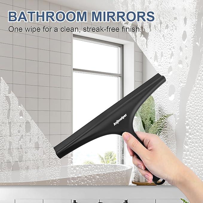 All-Purpose Shower Squeegee for Glass Doors with Hook, Silicone Squeegee for Shower Glass, Shower Doors, Windows, Bathroom, Mirrors and Tiles（10 inch, Black） - NeatNest
