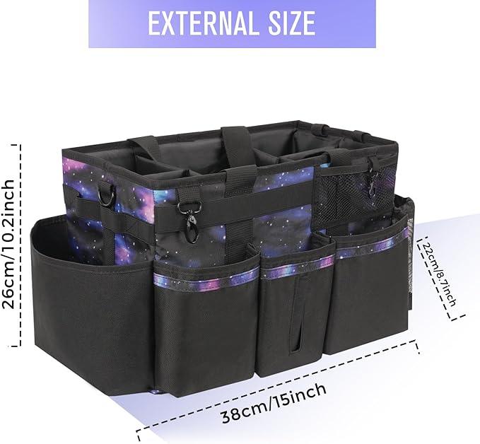 Wearable Cleaning Caddy, Cleaning Caddy Supplies Organizer with Handle & Shoulder Straps for Housekeepers, Under Sink & Car Cleaning Tool Organizers Bag with 4 Foldable Divider (StarrySky) - NeatNest