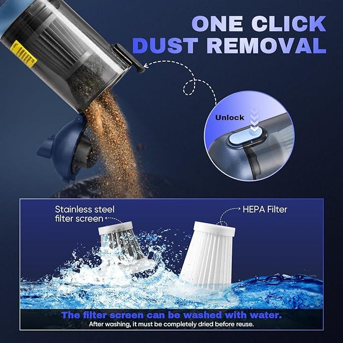Saker Car Vacuum Portable Cordless 20000Pa Suction Power 4 in 1 Handheld Vacuum with LED Light Type-C Portable Mini Vacuums for Car, Home, Office, Pet HL157 Blue - NeatNest