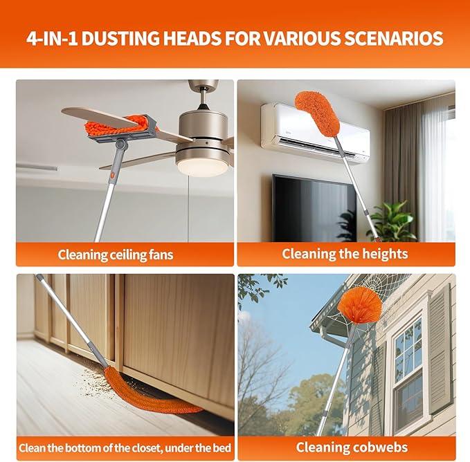 Ceiling Fan Cleaner Duster with 72‘’ Extendable Long Handle Cleaning Duster Kit, Reusable Chenille & Microfiber Mop Head for High Ceiling Fan Blade Wall Blinds Cobweb - NeatNest