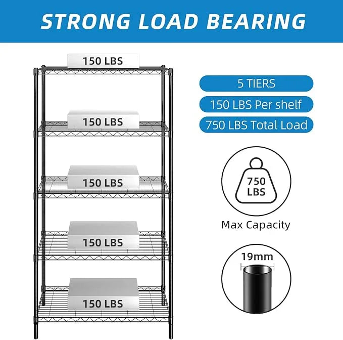 5-Shelf Adjustable Metal Shelf Wire Shelving Unit Storage Rack Display Shelf for Office,Kitchen,Bedroom,Bathroom,Laundry,Pantry Basement,Garage(Black,36" L x 14" W x 72" H) - NeatNest