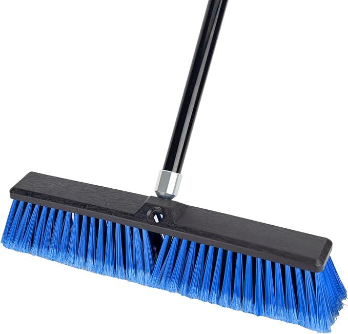 18 Inches Outdoor Push Broom Heavy Duty Shop Broom with 63" Long Handle for Deck Driveway Garage Yard Patio Concrete Floor Cleaning(Blue) - NeatNest