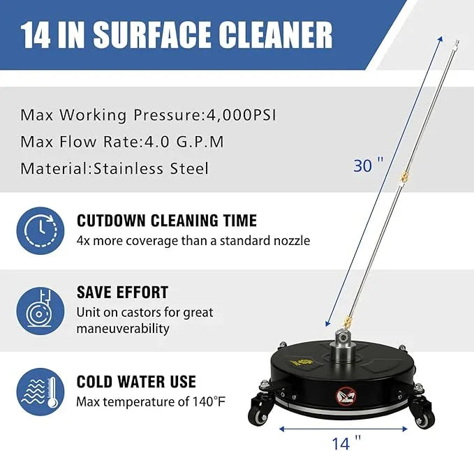 JANZ Pressure Washer Surface Cleaner with 4 Wheels,Ideal for Driveways,Sidewalks,Patios,Decks Cleaning (14 Inch Black) - NeatNest