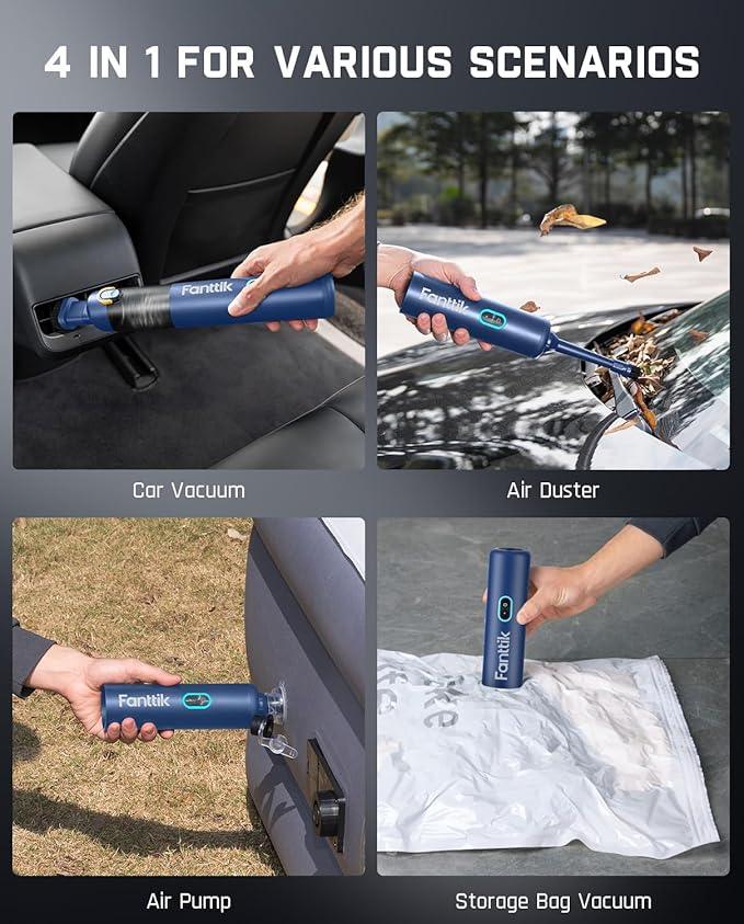 Fanttik Slim V8 APEX Car Vacuum, 4-in-1 Portable Mini Cordless Vacuum with 19000pa Suction Power, Type-C Charge, 2 Suction Modes, Handheld Vacuum for Small Jobs, Car, Office Desk, Keyboards (Blue) - NeatNest
