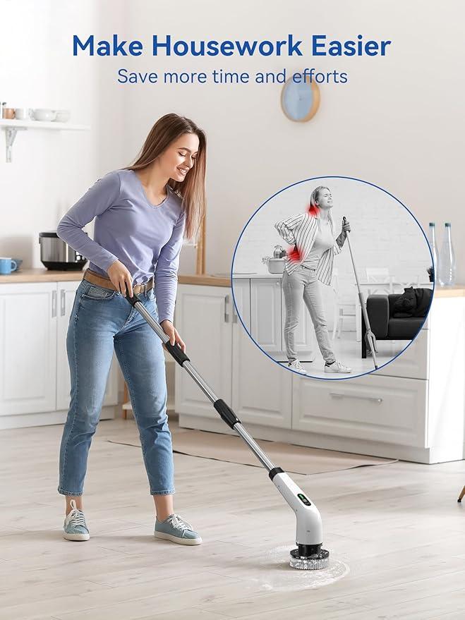 Electric Spin Scrubber - 120Min Cordless Shower Bathroom Cleaner with 8 Brush Heads | 440 RPM Power Scrubber (3-Speed) & Adjustable Extension Handle for Cleaning Bathtub, Tile, Grout - NeatNest