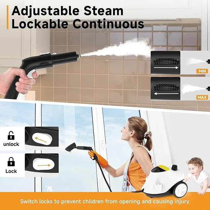 Steam Cleaner, with 27 Accessories, 2000W Portable Household Steamer, with 2.1L Tank and 6M Extra-Long Power Cord for Floor Cleaning,Tile, Carpet, Furniture, Upholstery, Grout, Kitchen, Car (white) - NeatNest