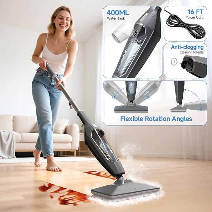 SENMO Steam Mop, 14-in-1 Detachable Steam Cleaner for Home and Floor, 1300W 228°F Deep Cleaning MultiPurpose Floor Steamer with 14 Attachments for Hardwood Floors, Tile, Grout, Furniture, Carpet, Wall - NeatNest