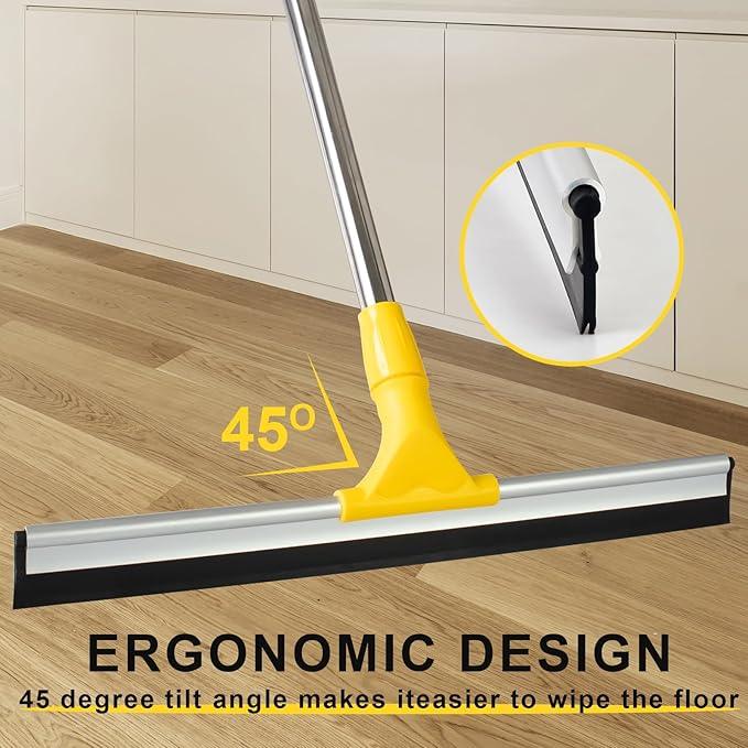 17.2"Professional Floor Scrubber Shower Squeegee,Rubber Silicone Broom with Long Stainless Steel Handle for Kitchen, Swimming Pool, Concrete Floors,Shower Tiles,Garages,Windows,Glass,Pet Hair Removal - NeatNest