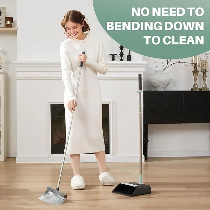 JOYMOOP Black Broom and Dustpan Set with 56” Handle, Upright Angle Design for Pet Hair and Hard Floor Sweeping - NeatNest