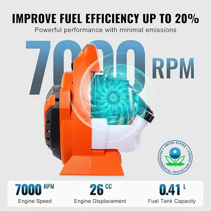 VEVOR Gas Leaf Blower, 26CC 2-Cycle Handheld Leaf Blower Gas Powered with 425-CFM and 156-MPH Powerful Performance, Ideal for Lawn Care, Leaf Cleaning, and Snow Removal - NeatNest