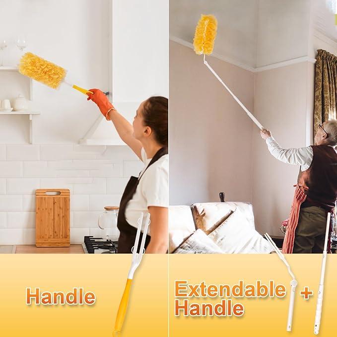 Heavy Duty Duster Refills, Disposable Dusters Kit for Cleaning Dusting Furniture Blind Ceiling Fan, Multi Surface 360 Feather Duster(60)+3FT Extended Handle +1 Handle - NeatNest