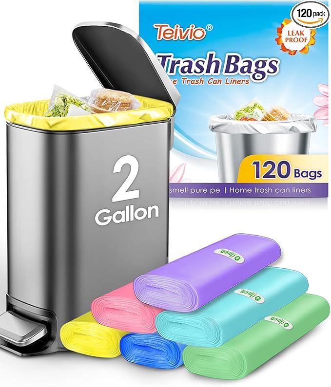 Small Trash Bags 2 Gallon 120 Count Strong Trash Bags Colorful Small Garbage Bags, Trash Can Liners for Bathroom Home Office Kitchen Bedroom, fit 5-10 Liter, 1,1.2,1.6,2,2.6,3 Gal,Multicolor - NeatNest