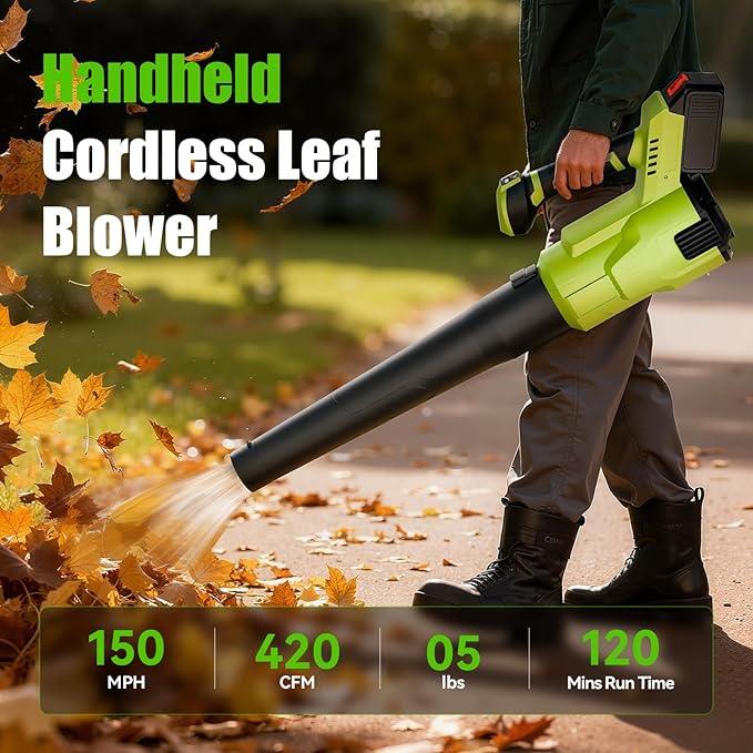 Electric Leaf Blower Cordless, 200 MPH Wind Speed, 2 x 4.0Ah Batteries, Handheld Leaf Blowers for Lawn Care, Stepless Speed Control, Portable Lightweight Grass Blower for Yard, Patio - NeatNest