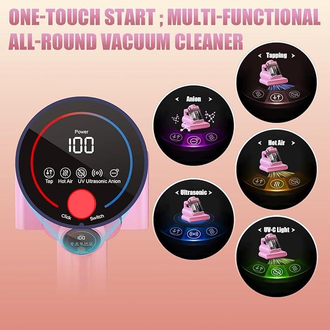 Mattress Vacuum Bed Vacuum Cleaner with 253.7nm UV-C Light, Hyper Helix Motor with 16kPa Strong Suction & 33000 RPM/Min Tapping, HEPA Filter, 149℉ Heat & Ultrasonic & Anion for Bed and Pet - NeatNest