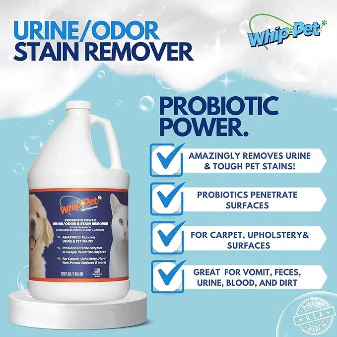 Whip-Pet Pet Odor Eliminator and Stain Remover - Enzymatic Cleaner for Dog Urine and Carpet Odor Eliminator - Pet Odor Remover - 128 fl oz / 3.78L - NeatNest