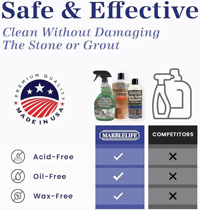 Marblelife Bathroom Combo Kit, With Marble & Travertine Cleaner, MaxOut Deep Grout Cleaner for Tile Floors, Soap Scum Remover For Shower & Other Surfaces, Includes A Cleaning Cloth - NeatNest