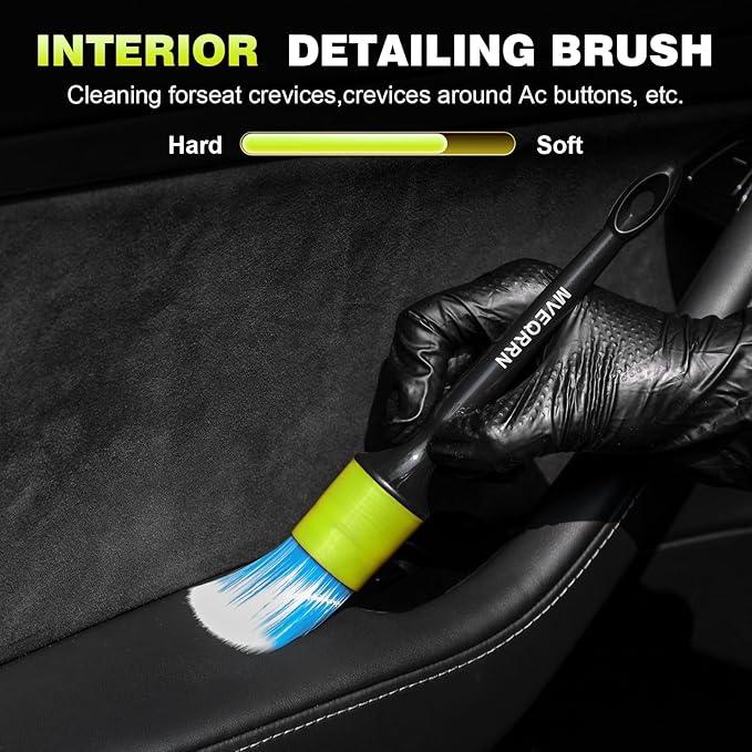 7PCS Car Detailing Brush Set,Boars Hair Car Cleaning Detail Brush kit,Ultra Soft No Scratch Car Dust Brush,Car Interior Detailing Brushes Kit,Detail Brushes Car Detailing for Interior Exterior(Green) - NeatNest