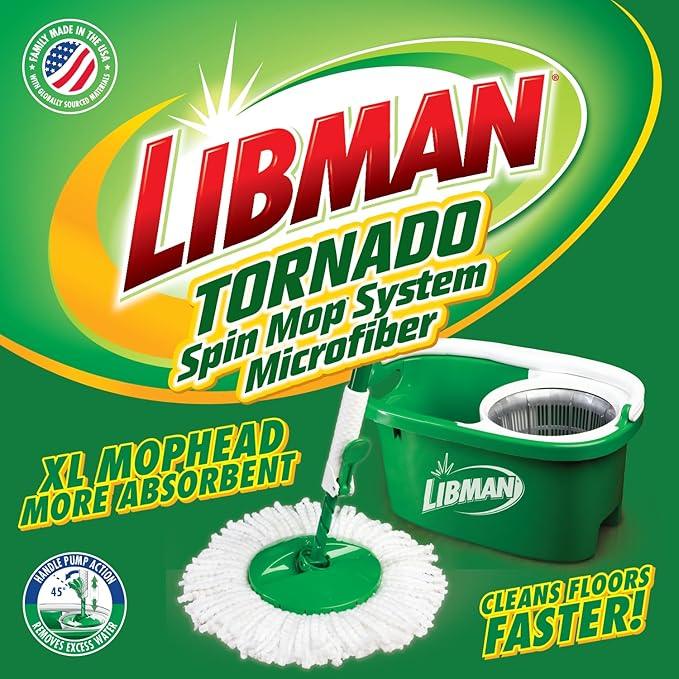Libman Tornado Spin Mop System with 2 Refill Heads, Microfiber Spinning Mop and Bucket with Wringer Set for Home, Floor Cleaning of Hard-Wood, Laminate, Tile, All Surface Cleaner, 3 Total Mop Heads - NeatNest