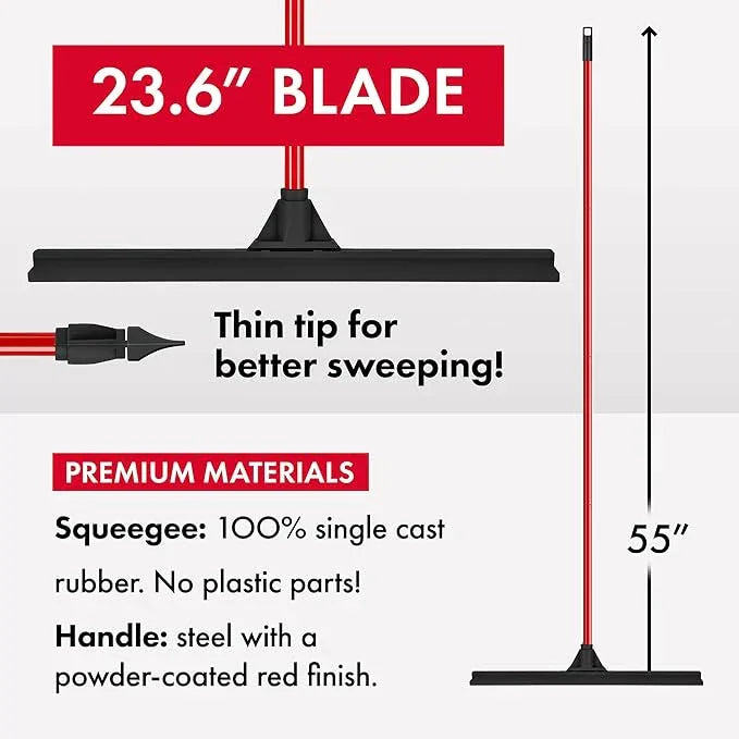 Heavy-Duty Floor Squeegee - Large 24" Wide Blade & 55" 1PC Long Handle Professional Grade Concrete, Garage & Commercial Rubber Squeegee Broom Floor Cleaner - Wood, Tile, Shower, Glass, Deck, Window - NeatNest