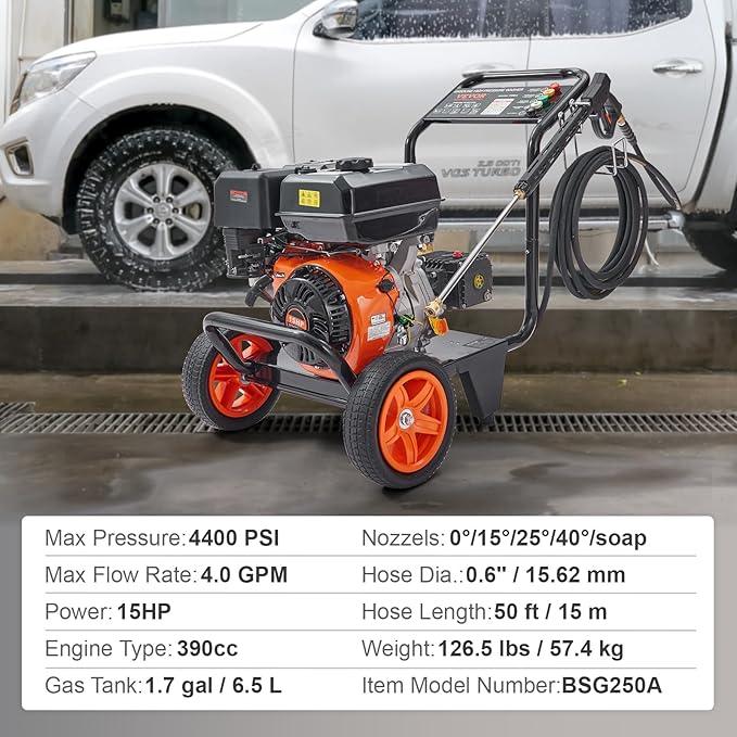VEVOR Gas Pressure Washer, 4400 PSI 4.0 GPM, Gas Powered Pressure Washer with Copper Pump, Spray Gun and Extension Wand, 5 Quick Connect Nozzles, for Cleaning Cars, Homes, Driveways, Patios - NeatNest