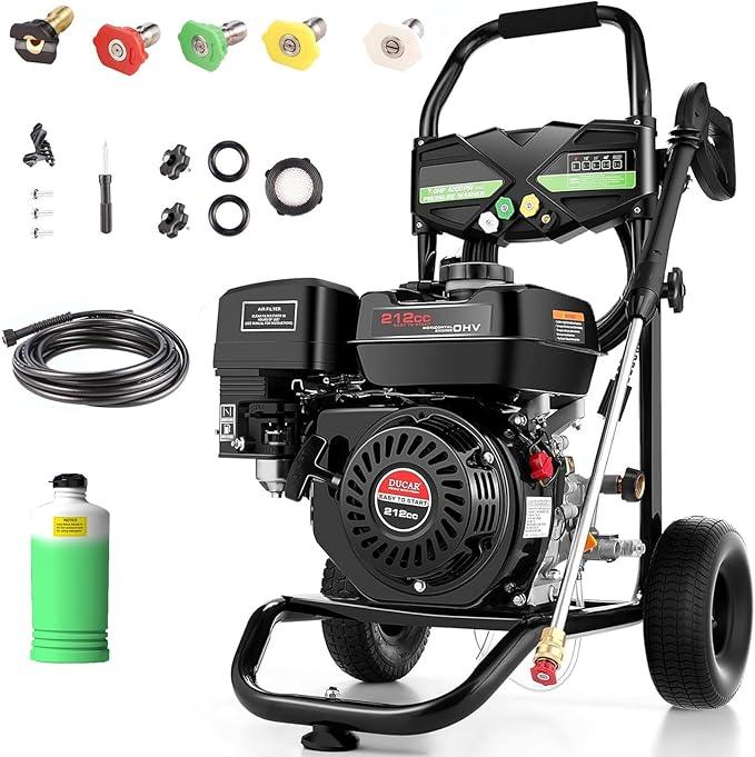 4200PSI Gas Pressure Washer, 2.8GPM Commercial Power Washer Gas Powered, 212cc 7.0 HP Engine, Includes 0.7L Soap Tank,5 QC Nozzles,25’ Hose,Car Wash Machine/Car/Driveway, EPA/CARB/ETLCompliant (Black) - NeatNest