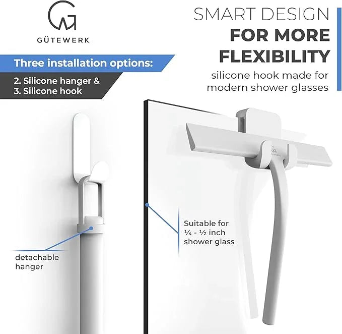 GÜTEWERK Shower Squeegee for Glass Doors, Silicone Window Squeegee, Bathroom and Glass Cleaning - White - 15 Inch - NeatNest
