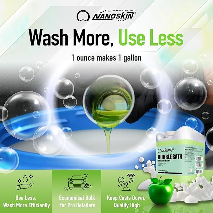 Nanoskin BUBBLE BATH Foaming Car Wash Shampoo 1 Gallon - Works with Foam Cannon, Foam Gun, Bucket Washes, Car Soap for Pressure Washer | For Car, Truck, Motorcycle, RV & More | Green Apple Scented - NeatNest