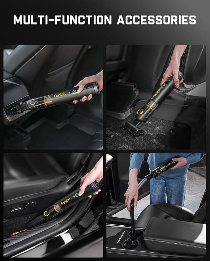 Fanttik Slim V10 APEX Cordless Car Vacuum, 4-in-1 Portable Mini Handheld Vac, 19kPa Suction Power, Upgraded Smart Digital Display, 2 Suction Modes for Small Jobs, Car, Office Desk, Keyboards (Black) - NeatNest