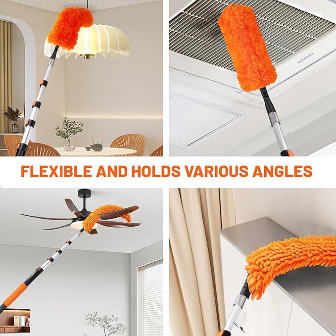 20ft High Reach Duster Kit with Extendable Pole (5-12ft),High Ceiling Duster Kit Includes–Ceiling Fan Blade Cleaner, Cobweb Remover, Bendable Duster, Microfiber Glass Scrubber & Squeegee & Swivel Head - NeatNest