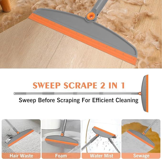 Multifunction Magic Broom, 54 Inch Adjustable Long Handle Silicone Floor Squeegee Broom, Sweep and Scrape 2 In 1 Household Cleaning Brooms for Floor, Bathrooms, Kitchens, Showers, Tile, Pet Hair,Glass - NeatNest