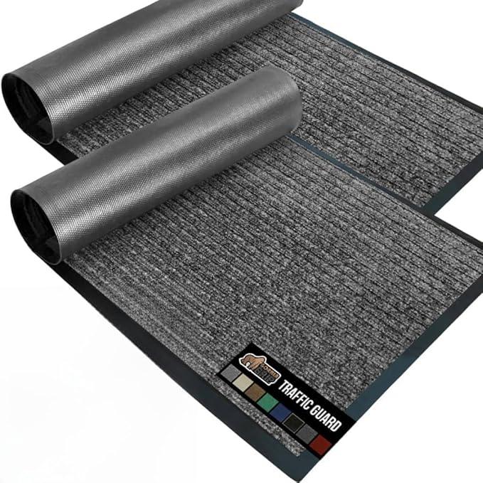 GORILLA GRIP Waterproof Traffic Guard Door Mat, 2 Pack Heavy Duty Entryway Mats, Strong Rubber Back Commercial Rugs for Office Hallway, Garage Floor and Home, Low Profile Carpet, 35x23, Light Gray - NeatNest