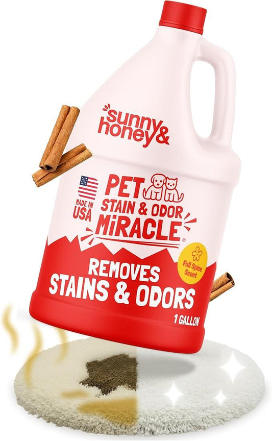 Sunny & Honey Pet Stain & Odor Miracle - 1 Gallon (128 Fl Oz), Fall Spice Scent - Enzyme Cleaner & Urine Odor Eliminator - Biodegradable Carpet Cleaning Solution - Enzymatic Cleaner for Dog Urine - NeatNest