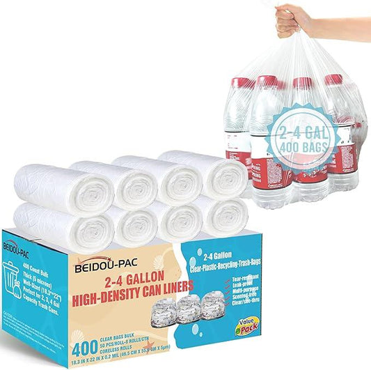2-4 Gallon Trash Bags, 400 Count Bulk, Clear Plastic Recycling Bags, Small Multi-purpose Garbage Bags for Business Home Bathroom Kitchen Commercial and Industrial - NeatNest