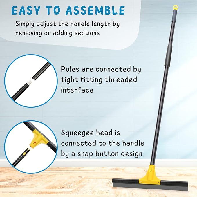 Squeegee Broom for Floor, 18'' Heavy Duty Rubber Wiper with 60'' Long Handle for Bathroom Tile, Garage Concrete, Deck, Shower Glass, Window Cleaning - NeatNest