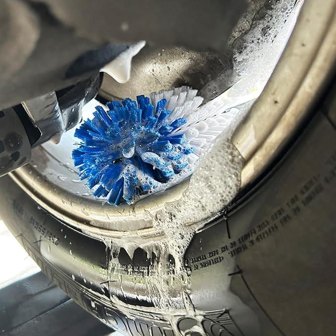 Wheel Brush Kit,Soft Drill Wheel Cleaner Brush, No Scratches Highly Dense Car Cleaning Brush Set for Wheels, Tire, Rims, Engines, Exhaust(Blue + White 3 Pk) - NeatNest