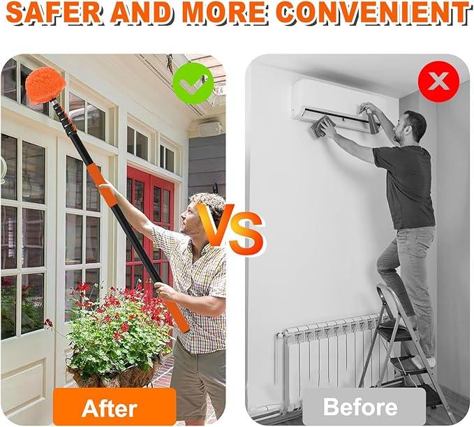 30FT Reach Cobweb Duster with Extension Pole, High Ceiling Long Duster with 5-24FT Telescoping Pole, Spider Web Brush for Indoor Outdoor Use - NeatNest