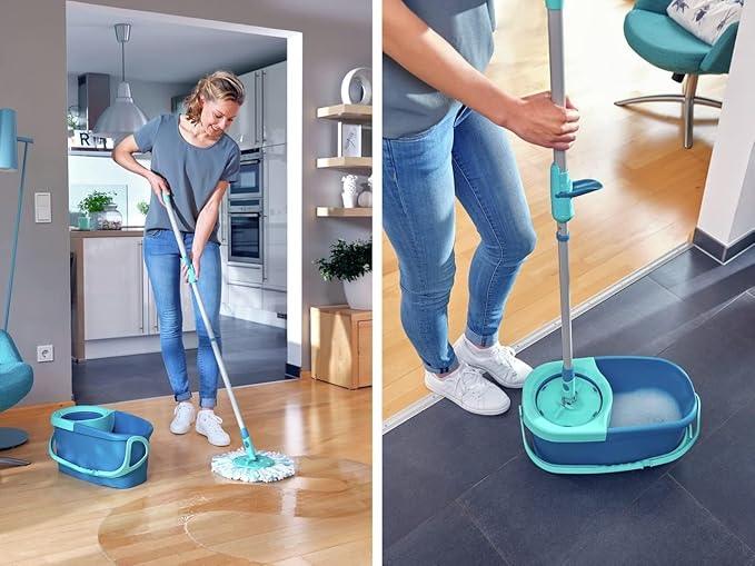 Leifheit Clean Twist Disc Mop Ergo Mop and Bucket, Floor Mop with Moisture-Controlled Spin Mop, Easy-Steer 360 Joint Microfibre Mop Head, 33cm Wide, Twist Mop - NeatNest