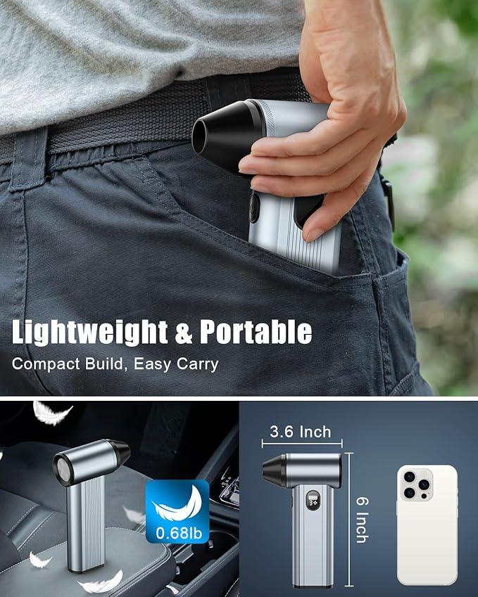Compressed Air Duster with150,000RPM Brushless Motor, 8000mAh Battery, LED Light, 4-Gear Adjustable Electric Air Blower for Home, Car, Computer, Outdoor, Camera Len - NeatNest