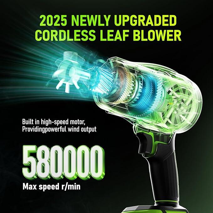 Leaf Blower Cordless with Battery and Charger,580000RPM Lightweight Mini Leaf Blower,21V Handheld Electric Blower with 2×4.0Ah Batteries & Fast Charger,Turbo Jet Blower for Lawn,Yard,Garage - NeatNest