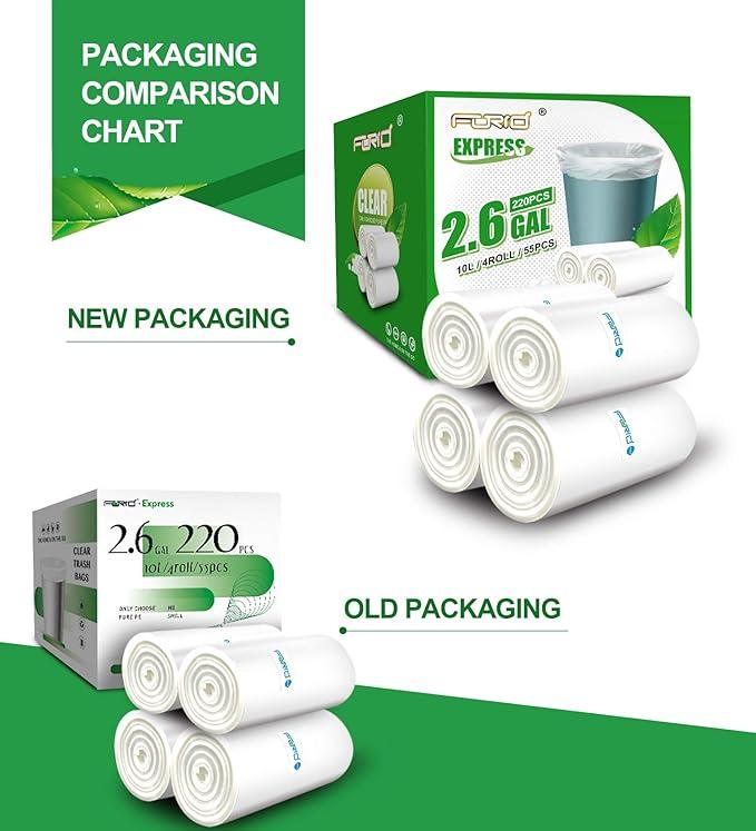FORID Clear Small Trash Bags, 2.6 Gallon Garbage Bags, Wastebasket Bin Liners 220 Count Plastic Trash Bags for Bathroom Bedroom Office Garbage Can 10 Liters - Durable & Thick Trash Bag - NeatNest