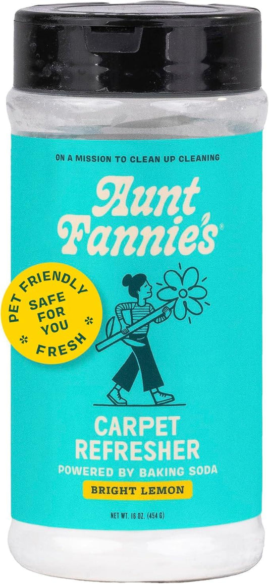 Aunt Fannie's Carpet Refresher & Deodorizer Powder, Multi-Purpose Carpet, Rug, and Upholstery Odor Eliminator for Homes with Cats and Dogs, Bright Lemon Scent, 16 Oz (Pack of 1) - NeatNest