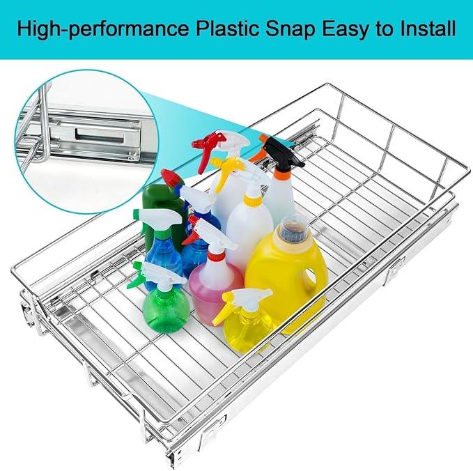 Pull Out Cabinet Organizer 14" W X 22" D, Slide Out Drawers For Kitchen Organizers and Storage, Pull Out Drawers For Cabinets Capacity Heavy Duty Caddy, Cabinet Shelves Chrome-Plated, Bathroom Pantry - NeatNest
