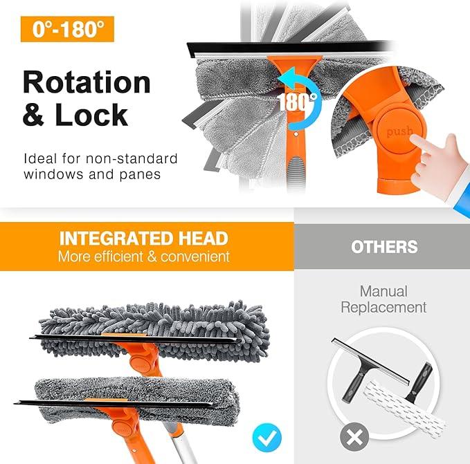 Professional Window Squeegee Cleaner, 2 in 1 Shower Squeegee with Extension Pole, 65”Telescopic Window Washing Equipment with 180°Adjustable Head, Glass Cleaning Tools for Outdoor High Window - NeatNest