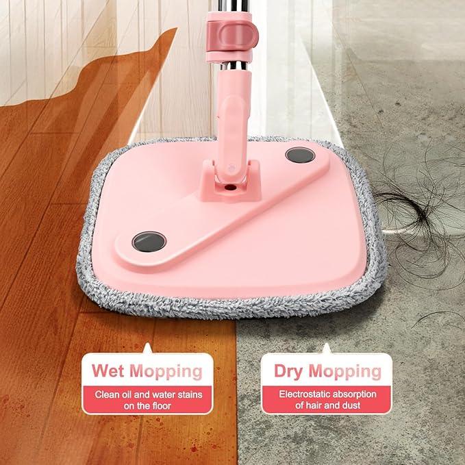 KZKR Square Spin Mop and Bucket Set with Self Separation Dirty and Clean Water System, Self Wringing 360° Rotating Mops Head with 2 Replaceable Microfiber Pads for Home Floors Cleaning - NeatNest