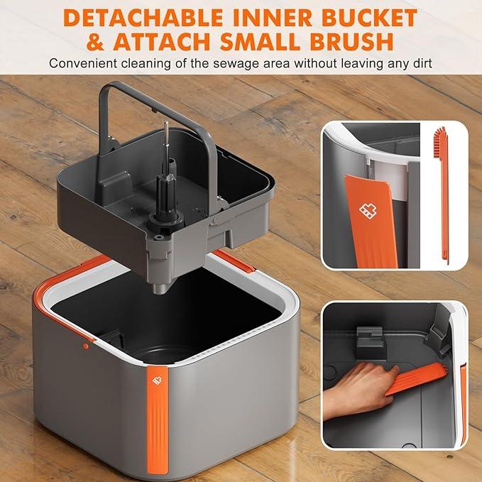 KZKR Upgraded Spin Mop and Bucket Set, Separate Clean and Dirty Water System, 360° Foldable Square Mop Head with Washable Microfibe Mops Pad, Detachable Bucket for Home Floor Cleaning - NeatNest